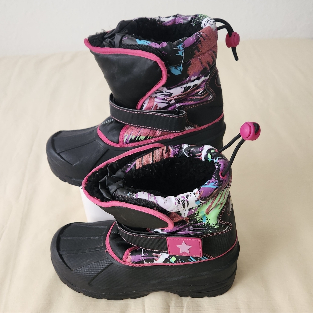 Athletech Kids Rain & Snow Boots - Black and Pink Size 5